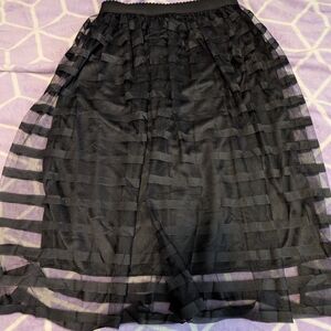 Metro Wear Black Sheer Tiered Midi Skirt